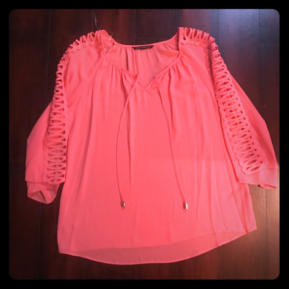Salmon colored peasant top/cutouts on sleeve, NWOT